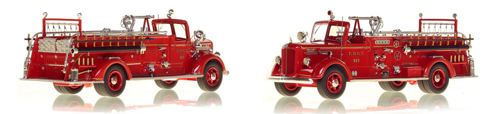 FDNY's 1947 Mack L Engine 225 scale model is hand-crafted and intricately detailed.