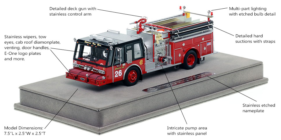 Fire Replicas Chicago Fire Department E-One Hurricane Engine 26 Scale Model