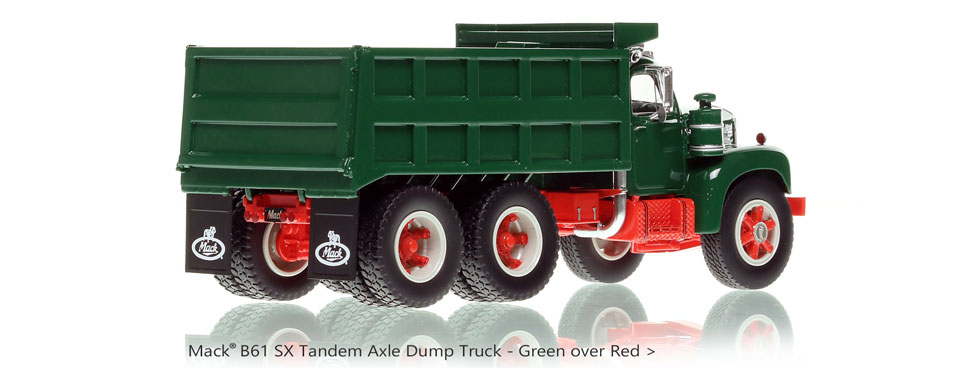 The Classic Mack B61 dump truck in green over red