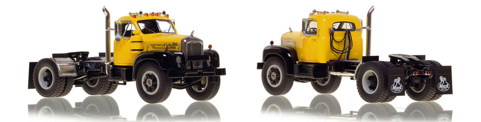 The first museum grade scale model of the Mack B-61 single axle tractor in yellow over black