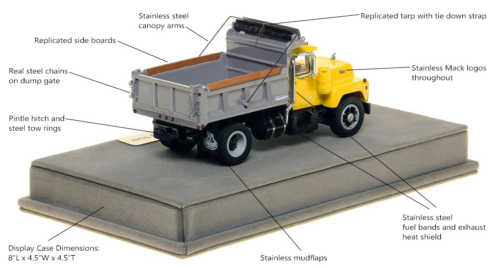 Specs and Features of the Mack R single axle dump truck scale model