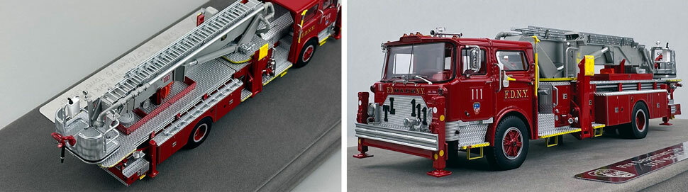 Closeup pictures 1-2 of FDNY's Mack CF/Baker Tower Ladder 111 scale model