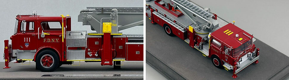 Closeup pictures 3-4 of FDNY's Mack CF/Baker Tower Ladder 111 scale model