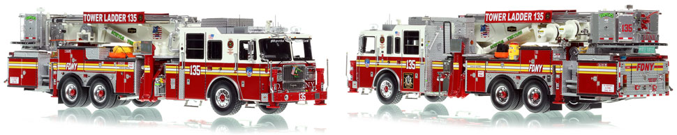 FDNY's Ladder 135 scale model is hand-crafted and intricately detailed.