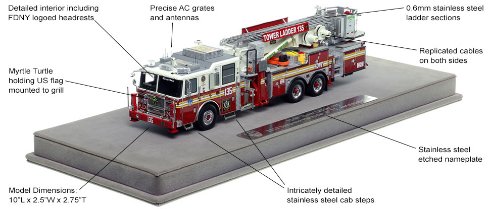 Features and Specs of FDNY Ladder 135 scale model