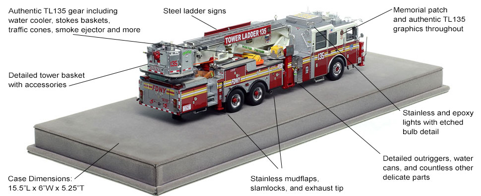 Specs and Features of FDNY Ladder 135 scale model