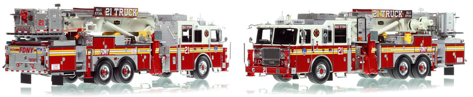 FDNY's Ladder 21 scale model is hand-crafted and intricately detailed.