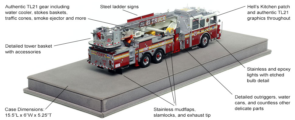Specs and Features of FDNY Ladder 21 scale model