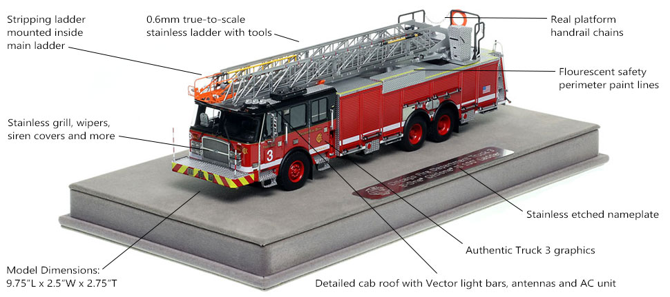 Features and Specs of Chicago's 2020 E-One 100' Truck 3 scale model