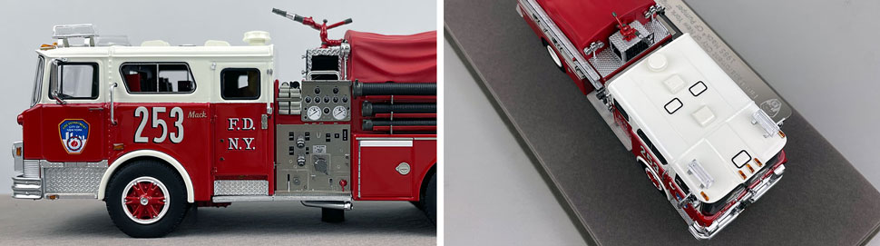 Closeup pictures 5-6 of FDNY's Mack CF Engine 253 scale model