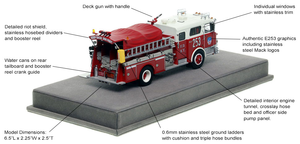 Specs and Features of FDNY's Classic Mack CF Engine 253 scale model