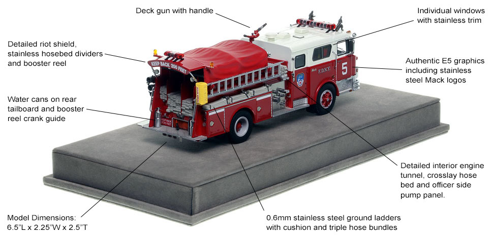 Specs and Features of FDNY's Classic Mack CF Engine 5 scale model