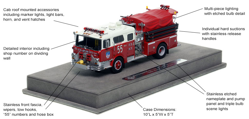 Features and Specs of FDNY's classic Mack CF Engine 55 scale model