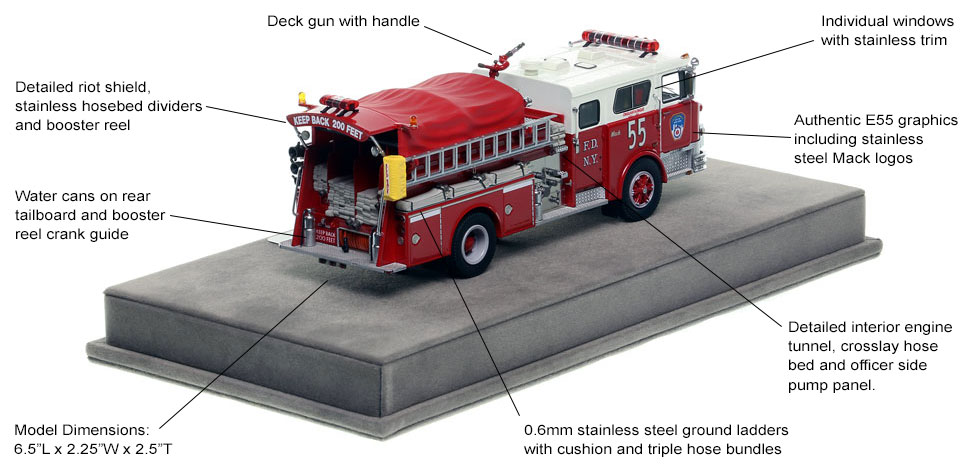 Specs and Features of FDNY's Classic Mack CF Engine 55 scale model