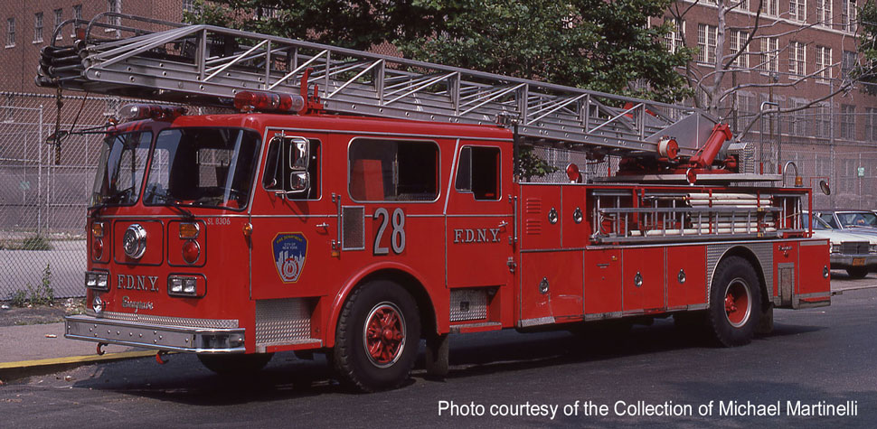 FDNY's 1983 Seagrave 100' Ladder 28 courtesy of the Michael Martinelli Collection