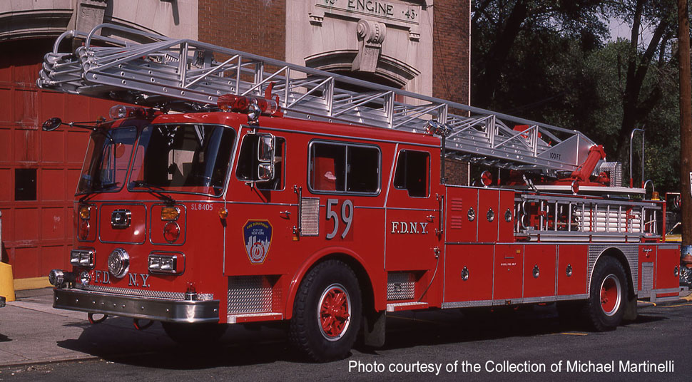 FDNY's 1984 Seagrave 100' Ladder 59 courtesy of the Michael Martinelli Collection FDNY's 1984 Seagrave 100' Ladder 59 courtesy of the Michael Martinelli Collection