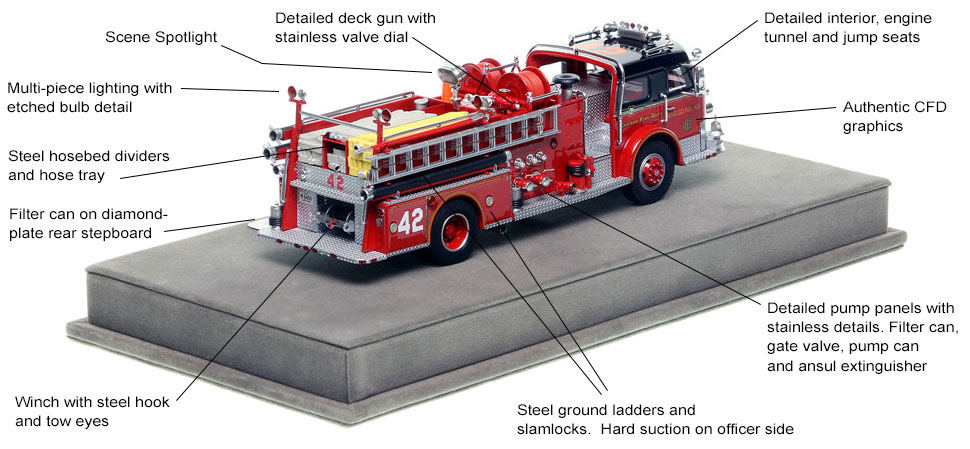 Specs and features of Chicago's 1972 American LaFrance Engine Co. 42 scale model