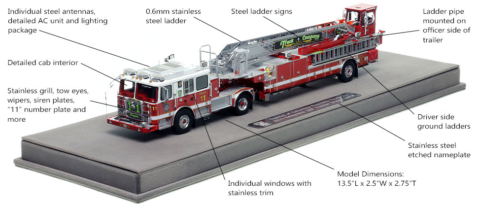 Features and Specs of D.C. Fire & EMS Seagrave TDA Truck 11 scale model