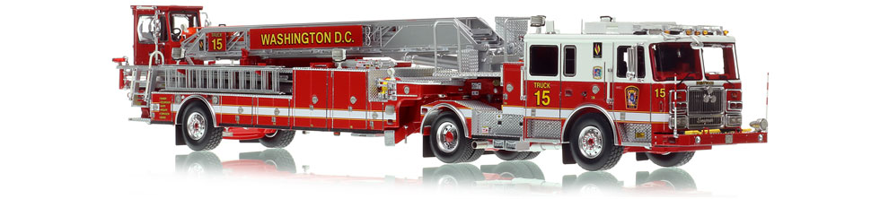 The first museum grade scale model of D.C. Fire & EMS Seagrave Capitol 100' TDA Truck 15