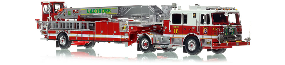 The first museum grade scale model of D.C. Fire & EMS Seagrave Capitol 100' TDA Truck 16