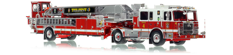 The first museum grade scale model of D.C. Fire & EMS Seagrave Capitol 100' TDA Truck 4