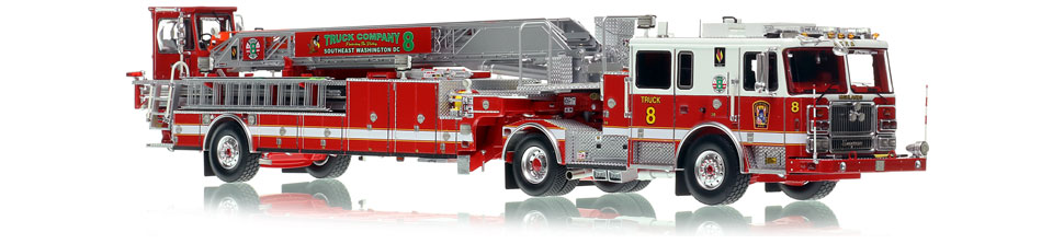 The first museum grade scale model of D.C. Fire & EMS Seagrave Capitol 100' TDA Truck 8