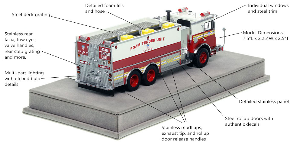 Features and specs of FDNY 1992 Foam Tender scale model