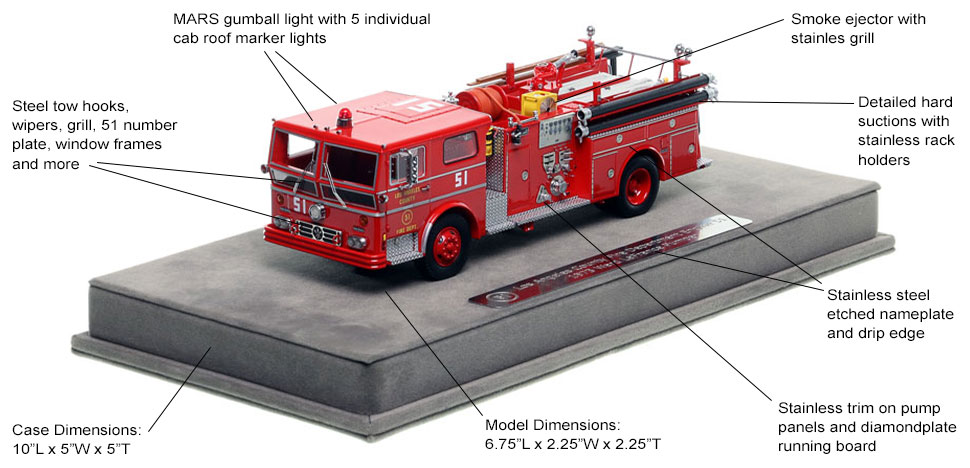 Features and Specs of Los Angeles County 1973 Ward LaFrance Engine 51 scale model