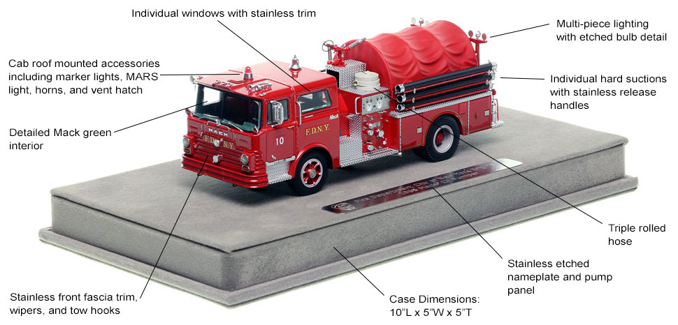 Features and Specs of FDNY's 1968 Mack CF Engine 10 scale model Features and Specs of FDNY's 1968 Mack CF Engine 10 scale model