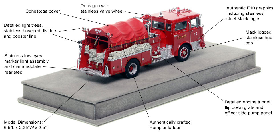 Specs and Features of FDNY's 1968 Mack CF Engine 10 scale model Specs and Features of FDNY's 1968 Mack CF Engine 10 scale model