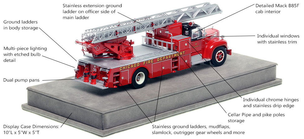 Specs and features of Chicago's 1959 Mack B85F/Magirus Truck 30 scale model