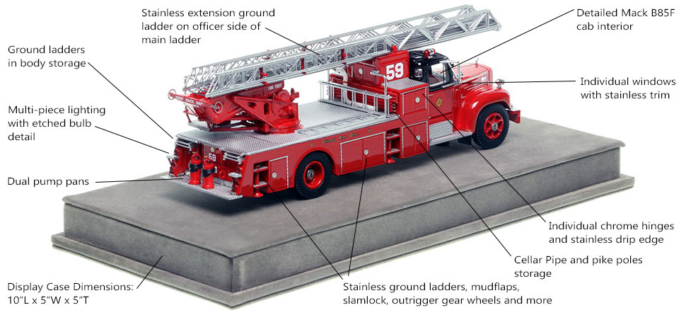 Specs and features of Chicago's 1959 Mack B85F/Magirus Truck 59 scale model