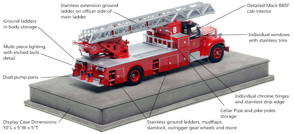 Specs and features of Chicago's 1960 Mack B85F/Magirus Truck 8 scale model