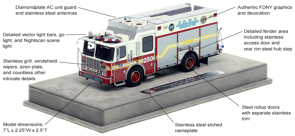 Features and Specs of the FDNY 2015 Ferrara HMTU 250 - Brooklyn scale model