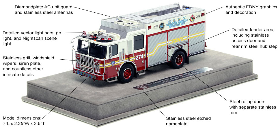 Features and Specs of the FDNY 2015 Ferrara HMTU 274 - Queens scale model