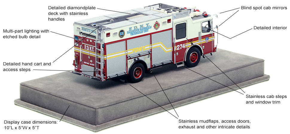 Specks and features of FDNY's HMTU 274 in Queens in 1:50 scale