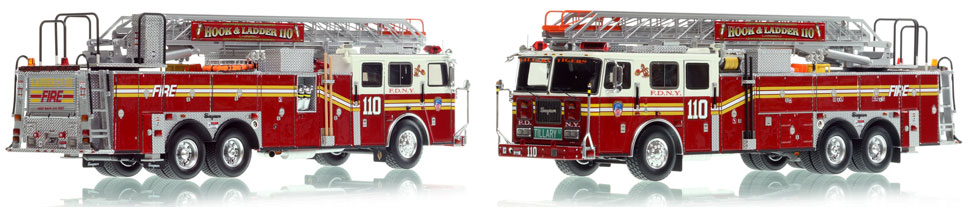 FDNY's 2002 Ladder 110 scale model is hand-crafted and intricately detailed.