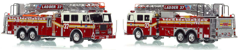 FDNY's 2002 Ladder 37 scale model is hand-crafted and intricately detailed.