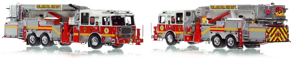 Philadelphia Fire Department Tower Ladder 8 scale model is hand-crafted and intricately detailed.