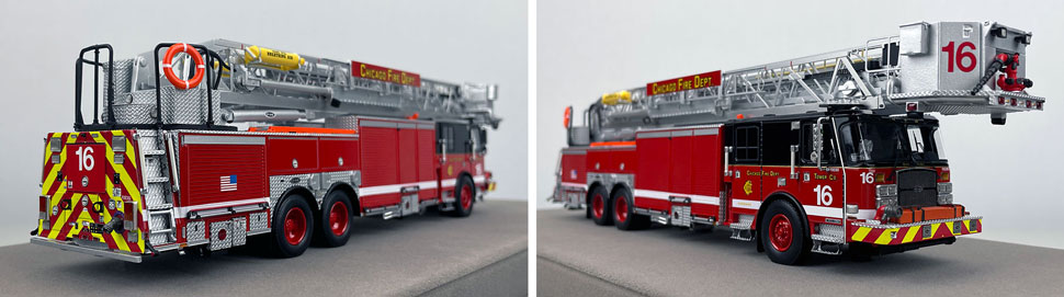 Closeup pics 11-12 of Chicago Fire Department E-One Tower Ladder 16 scale model