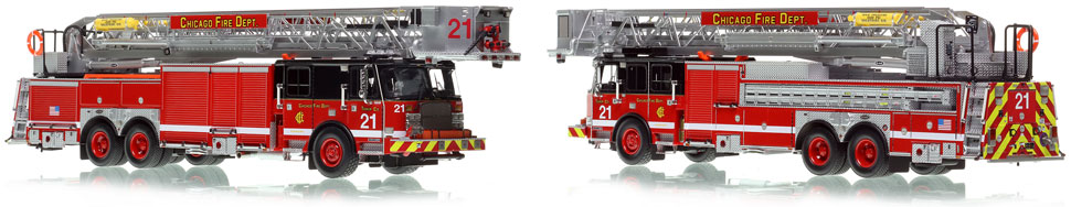 Take home Chicago Fire Department E-One Tower Ladder 21 scale model!