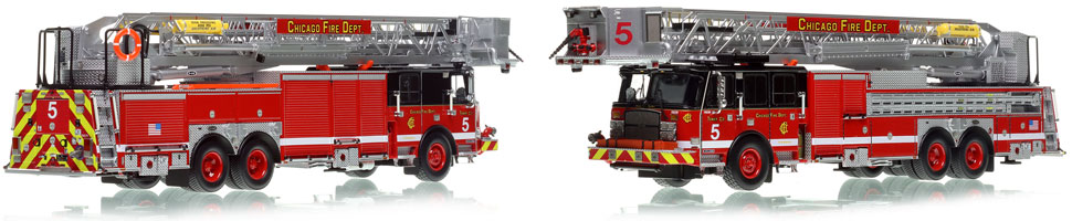 Chicago's E-One Tower Ladder 5 is hand-crafted and intricately detailed.