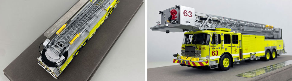 Closeup pics 3-4 of Chicago O'Hare E-One Tower Ladder 63 scale model