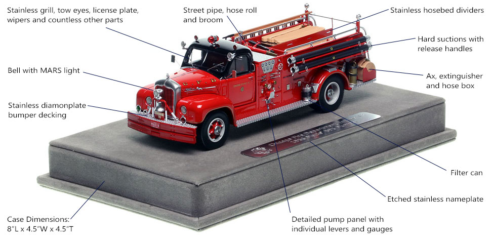 Features and Specs of Chicago's 1956 Mack B95 Engine Co. 13 scale model