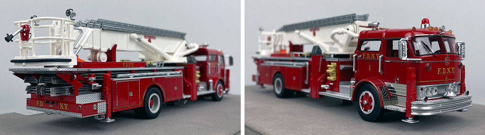 Close up images 11-12 of FDNY 1964 Mack C/Truco Tower Ladder 1 scale model
