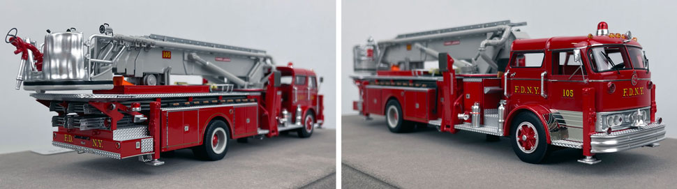 Close up images 11-12 of FDNY 1969 Mack C/Eaton Tower Ladder 105 scale model