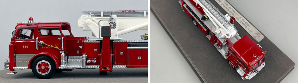 Close up images 5-6 of FDNY 1969 Mack C/Eaton Tower Ladder 119 scale model