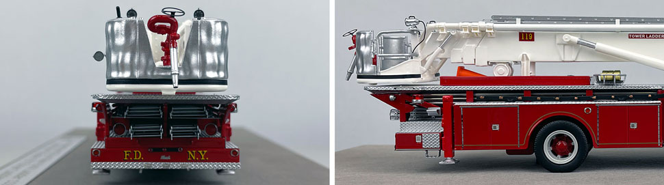 Close up images 9-10 of FDNY 1969 Mack C/Eaton Tower Ladder 119 scale model