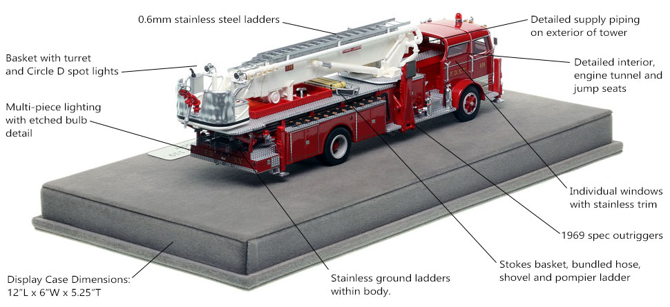 Specs and Features of FDNY's 1969 Mack C/Eaton Tower Ladder 119 scale model