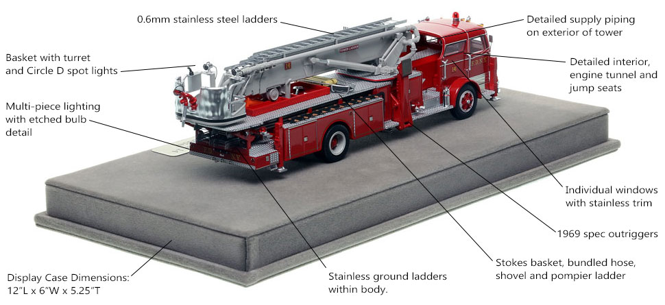 Specs and Features of FDNY's 1969 Mack C/Eaton Tower Ladder 14 scale model